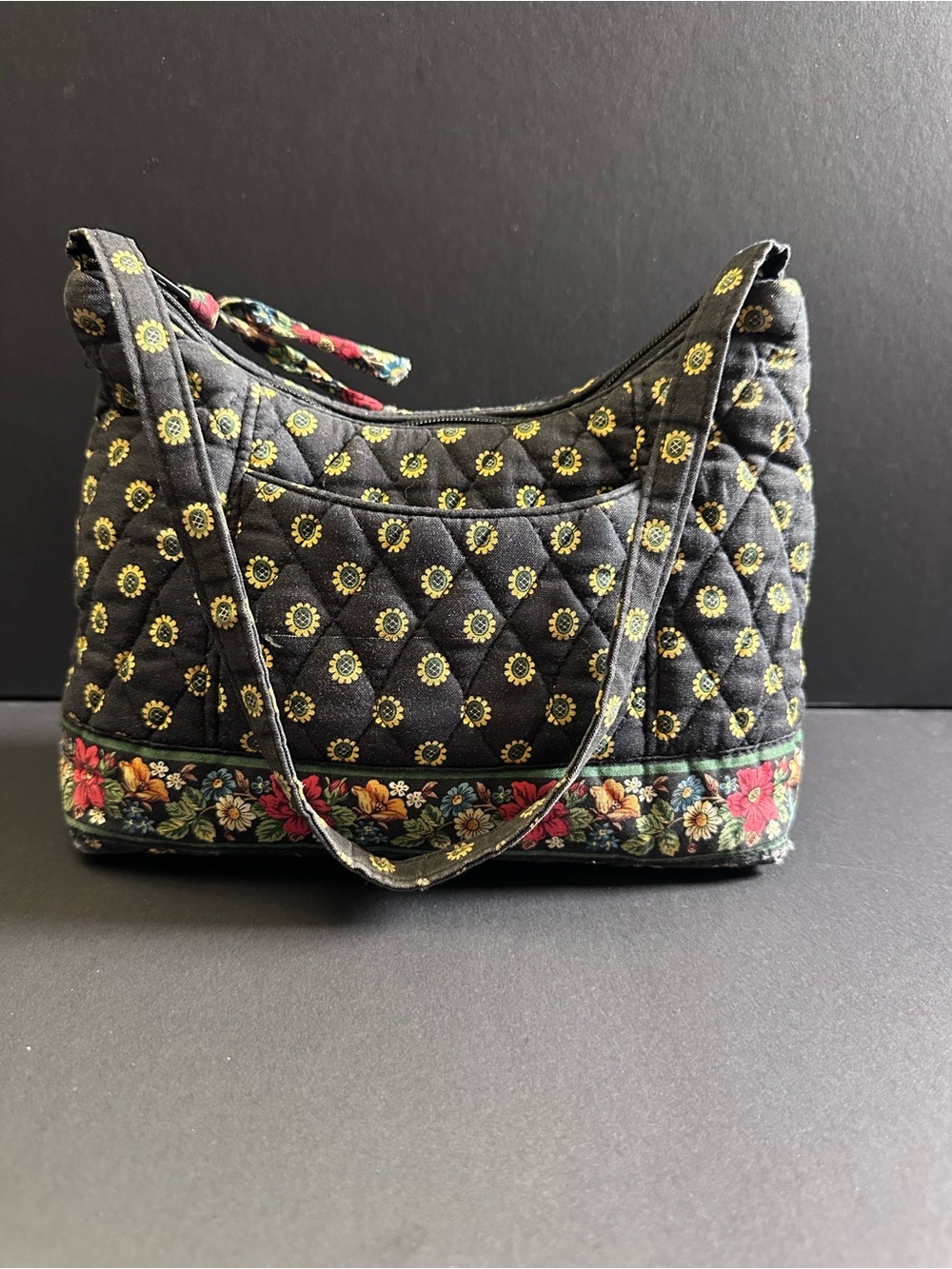 Preloved Vera Bradley Quilted Floral Shoulder Bag – Black & Botanical